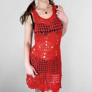 free people orange boho crochet cover up dress